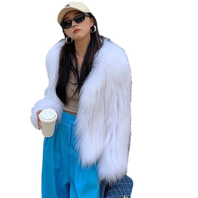 Women's clothing winter new thin imitation fox hair jacquard fringed fur short coat raccoon fur coat women
