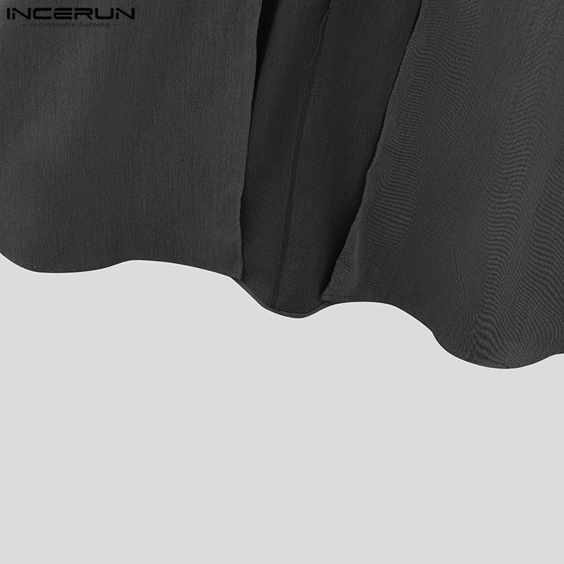 INCERUN Men Peak Lapel Solid Color High Low Irregular Splits Maxi Blazer Coats