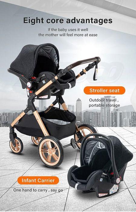 3-in-1 Baby Stroller Combined Car Seat Bassinet Trio Reversible Adjustable High Quality Puncture-Proof Wheels Handle.Blue.