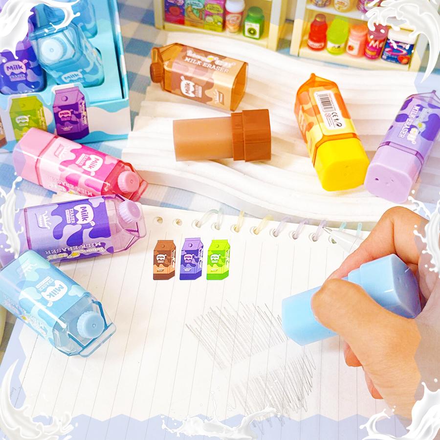 Kawaii Stationery Items School Teacher Gift Office Supplies Classroom Back To School Milk Carton Rubber Erasers Cute Things