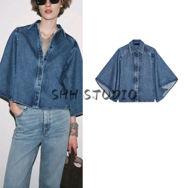 Autumn New Product Women Clothes Laminated Decorative Washing Effect Long Sleeve V-neck Leisure Demin Shirt 6840242