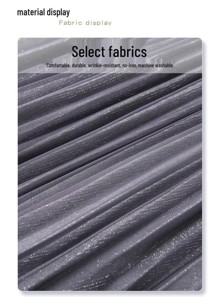 2025 Spring Women's Gradient Mesh High-Waist A-Line Pleated Midi Skirt