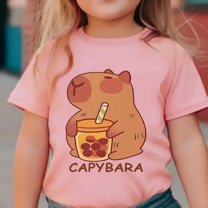 T-shirt Capibara Vestiti Bambini Magliette Grafiche Estive Abbigliamento Girocollo per Ragazze Manica Corta Top Moda Bambini Vestiti da Ragazza