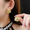 Black White Enamel Square Stud Earrings for Women Vintage French Drip Oil Double Layer Earrings Irregular Geometric Jewelry Gift