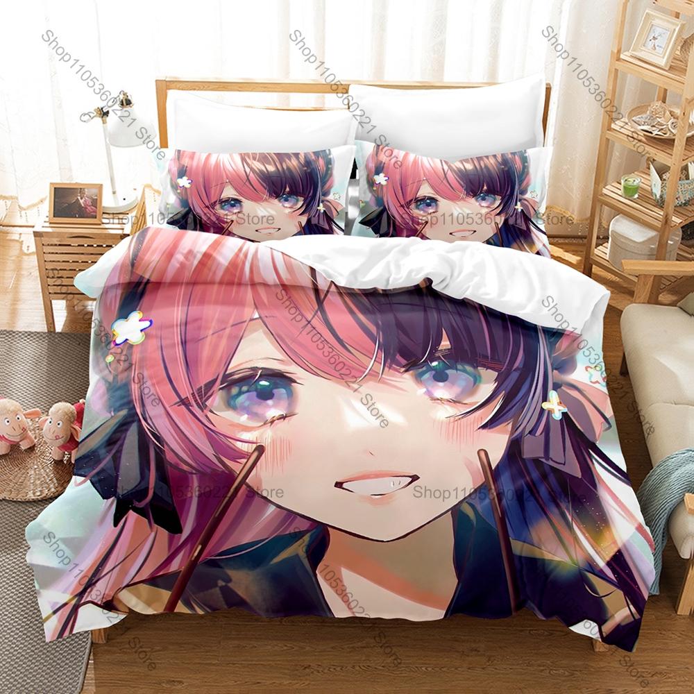 Hinano Tachibana Anime Duvet Cover + 2 Pillowcases Cute Girl Character Print Polyester Bedroom Decor Japanese Anime Home Textile