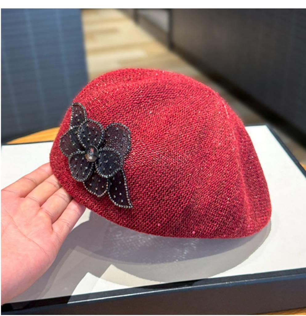 Korean Fashion Lace Flower Shaped Beret Children'S Spring And Autumn  New Forward Hat Show Face Small Painter Hat