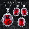 Temperament Fashion Emerald Pendant Necklace Inlaid Gemstone Stud Earrings Square Diamond Live Ring Color Treasure Set