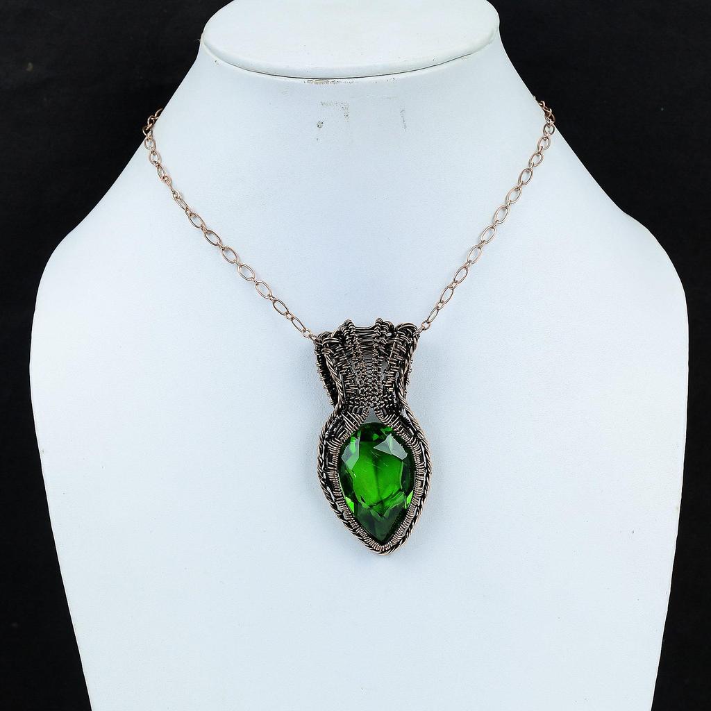 Astonishing Peridot Gemstone Handmade Copper Wire Wrap Jewelry Pendant