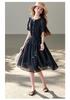 26 year summer dress, high-end and elegant round neck short sleeved skirt, A-line skirt, waist cinching and slimming black dress, skirt