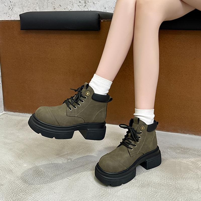 Women's Ankle Boots and Short Boots Thick-soled Lace-up Color-blocked Casual Women Shoe Autumn/winter Work Boots Female
