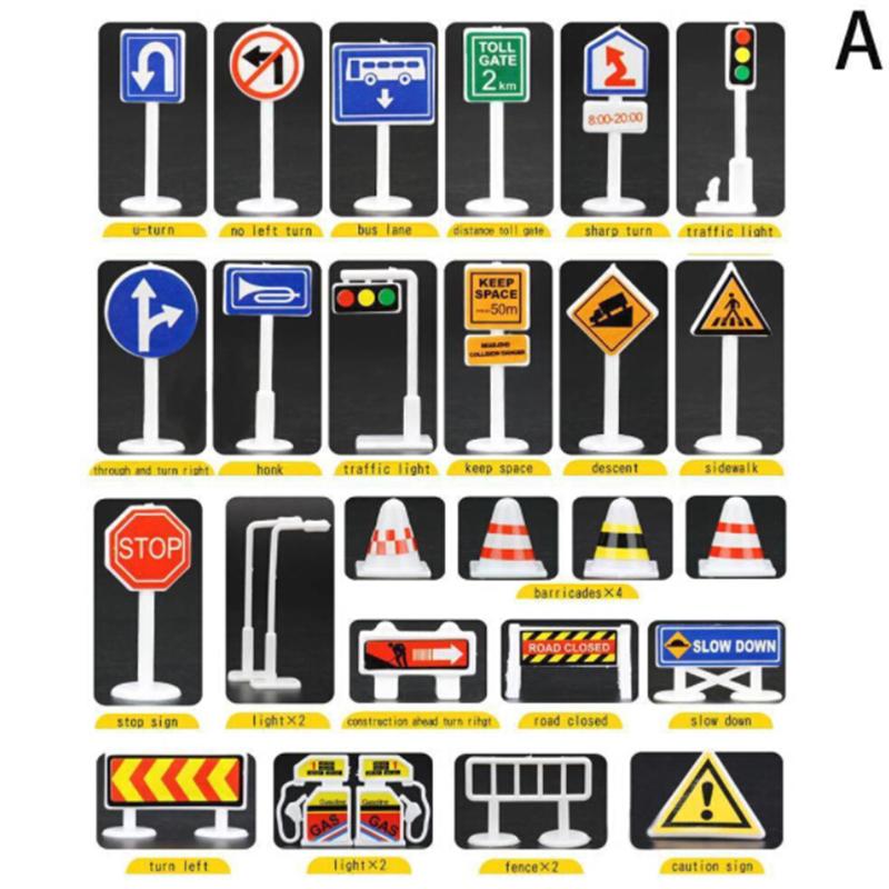 28x Mini Toy Traffic Road Signs Play Set Model Car Town Legler Toys Chidren Kids