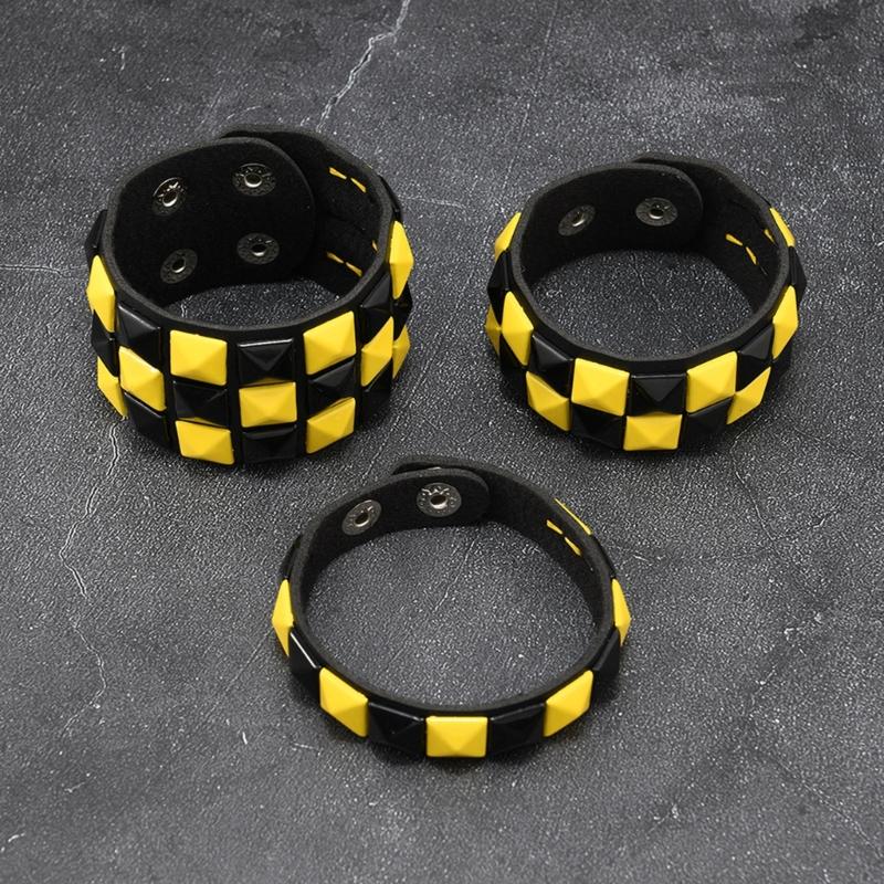 3Pcs Punk Bracelets for Night Activities Square Stud Leather Wrist Chain Comfortable Design Lightweight Wear Bangle