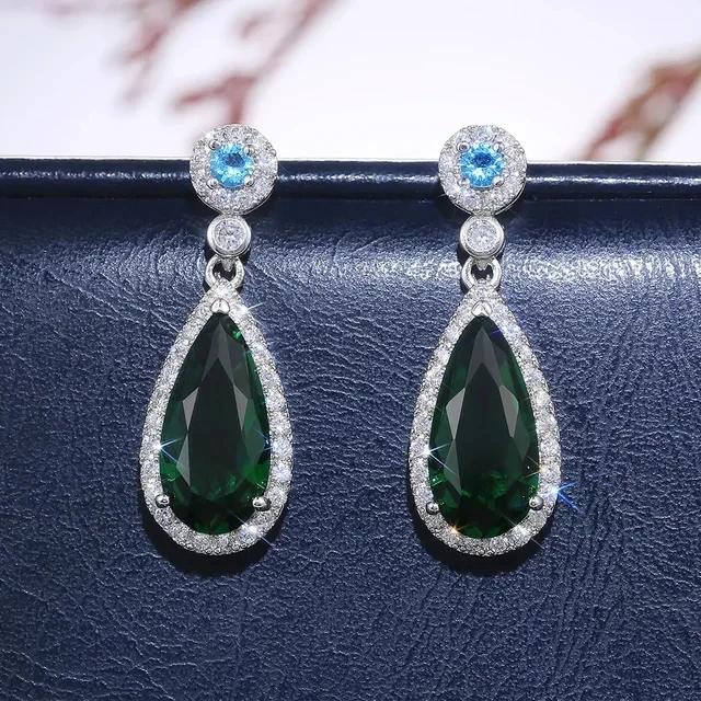 New Popular Women'S Pendant Emerald Earrings Retro Party Accessories With Bright Green Zirconia Elegant  Jewelry Gifts