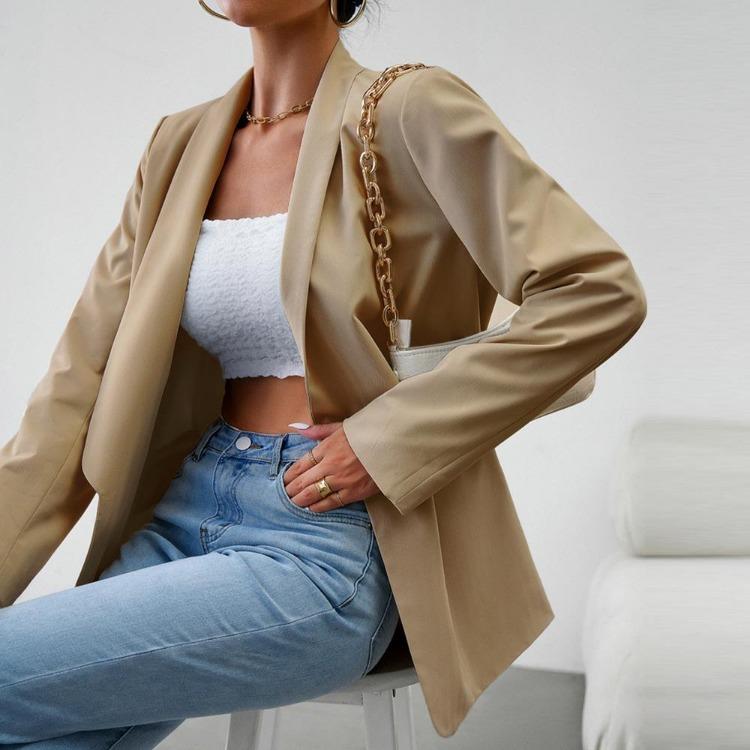 Autumn Winter Women's Casual Long Sleeve Solid Color Blazer Suit Button Commuter Temperament