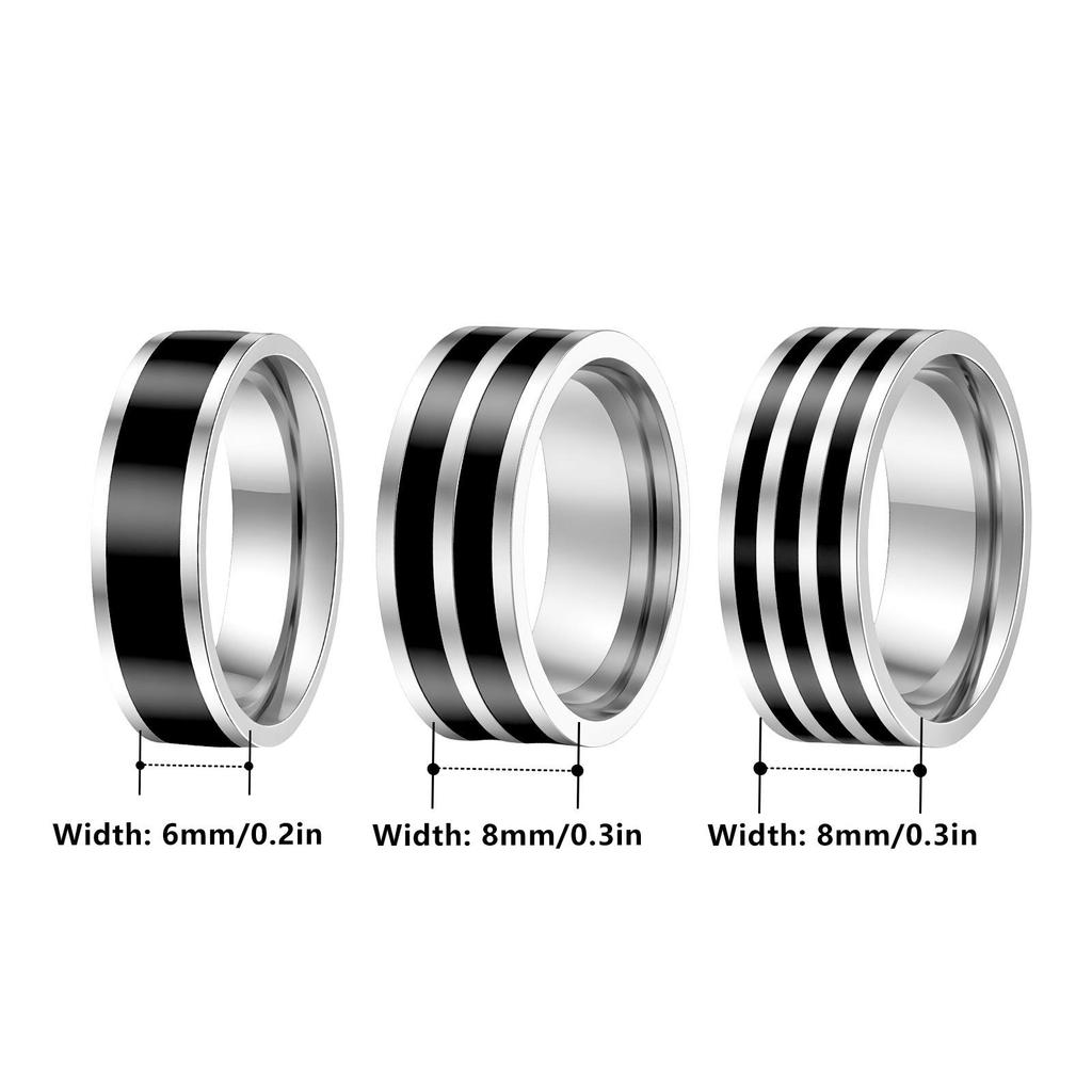 Japanese Korean INS Style Black Stripe Stainless Steel Couple Ring Set