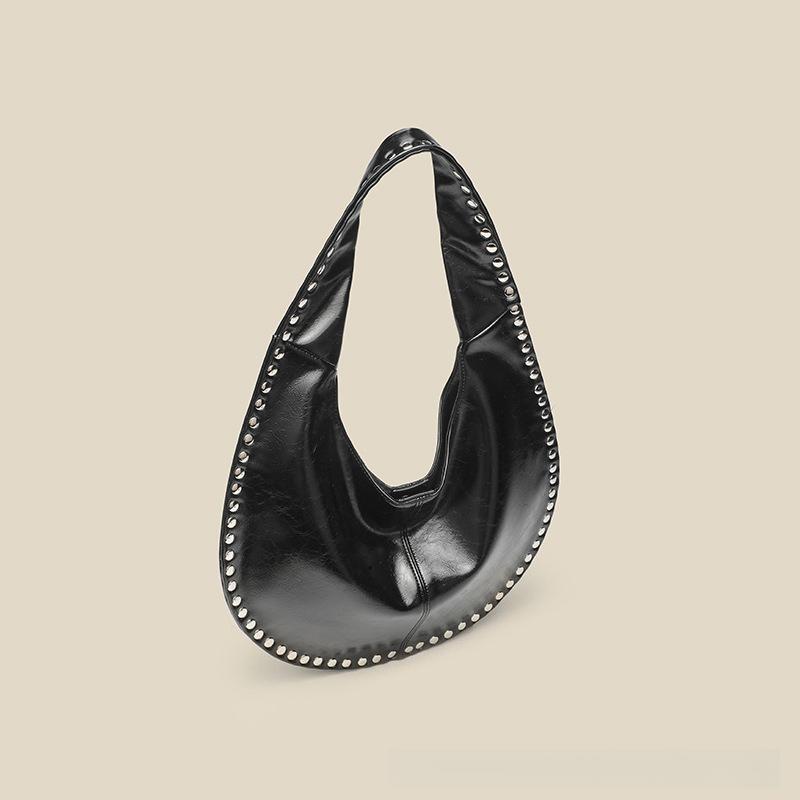 2026 Fashion Women's Bag Single Shoulder Slant Hanging Rivet Crescent Underarm Casual Tote Handbag