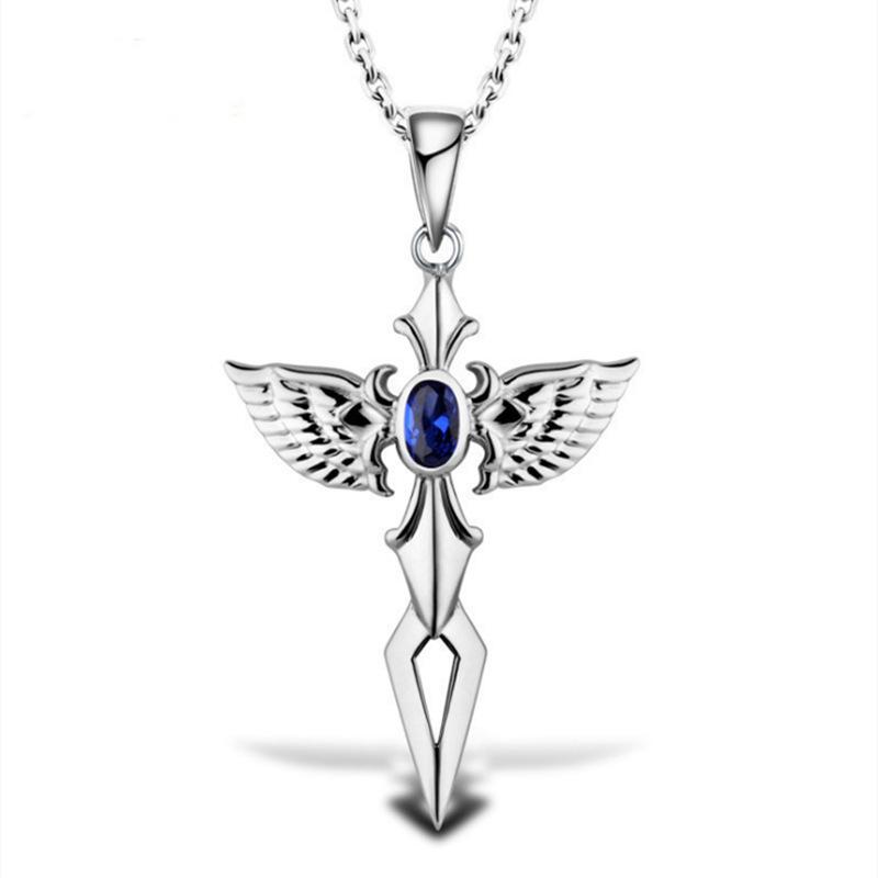 [Street Hip Hop Simple Cross Pendant Men Fashion Angel Sword Necklace]