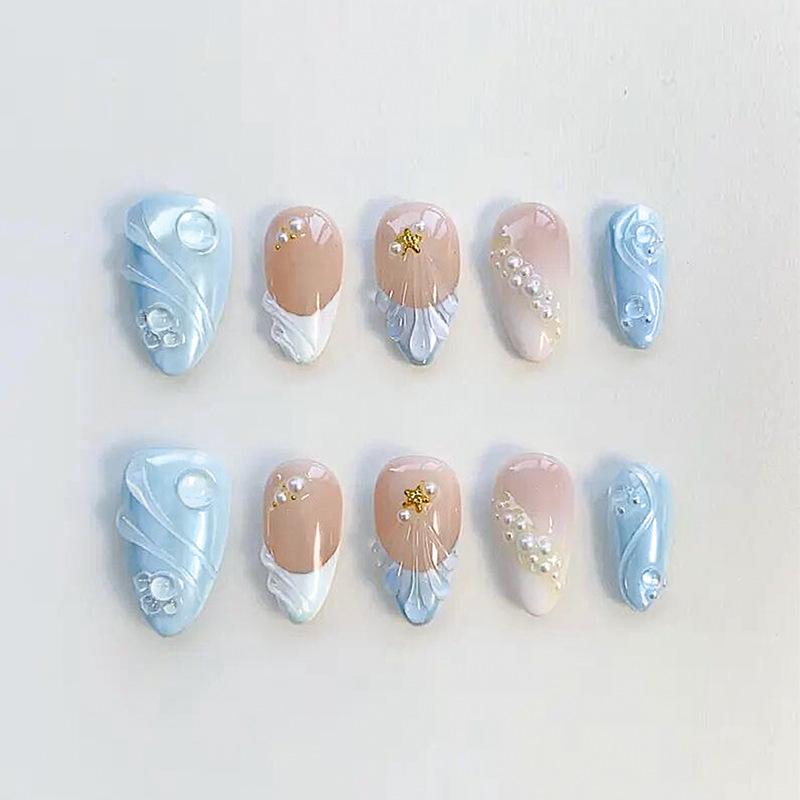 24 Stück tragbare Press-On-Nägel Erdbeer-Schleifen-Design Nagelspitzen Rot Kurz Mandel Perle Sternenlicht Falsche Nagelkunst Blume Falsche Nägel