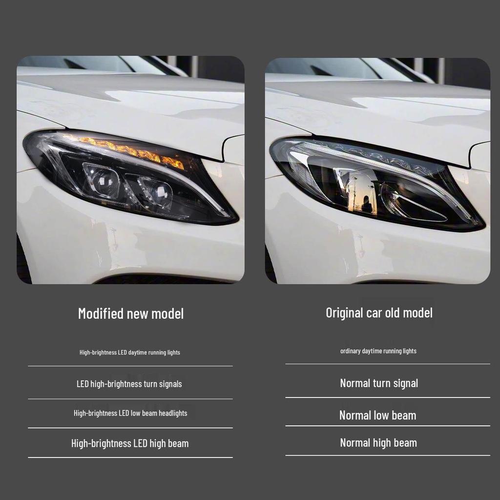 Compatible with 15-21 Mercedes-Benz C-Class W205 High-End LED Projector Headlights with DRL and Turn Signals
