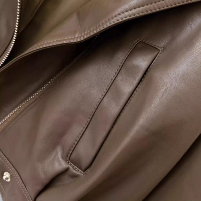 Giacca da motociclista in pelle PU chic e alla moda - Capispalla autunnale corto per donna