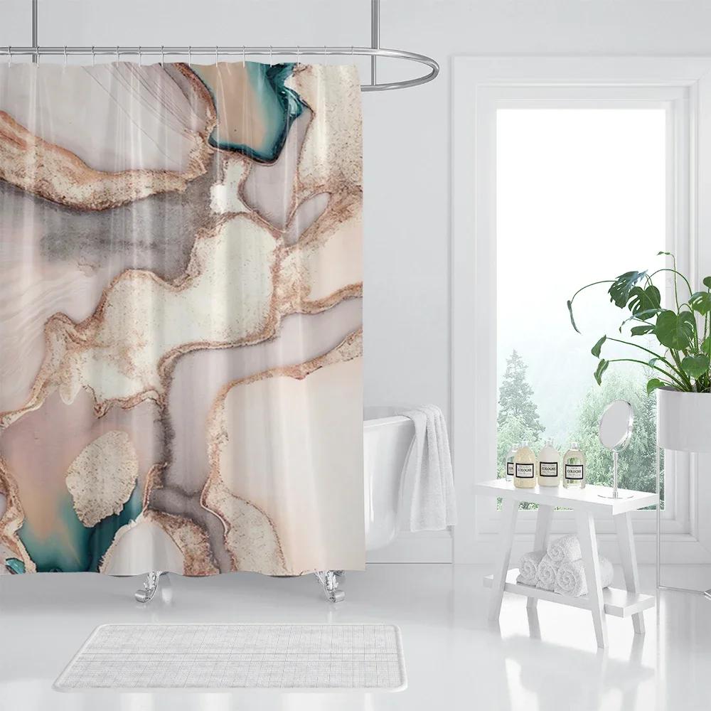 Marble Texturxury Bathroe Luom Shower Curtain Modern Polyester Fabric Shower Curtain Bathtub Accessories Bath Screen with Hooks