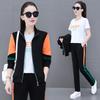 Fashion Colorblock Open Cardigan Women Two Piece Sport Set Slim Fit Long Sleeve Casual Activewear Korean Style Workout Suit