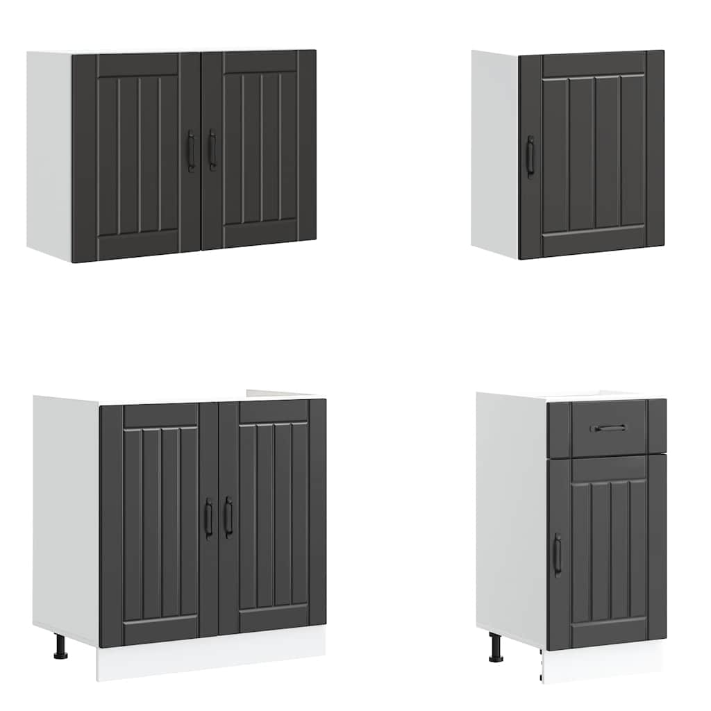 7 Piece Kitchen Cabinet Set Lucca Black Particleboard