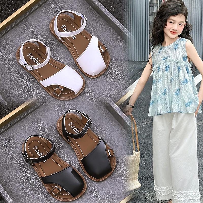 Kids Strappy Sandals for Girls 2025 Summer Non-slip Toes Capped Toddler Barefoot Shoes Elegant Retro Girls Garden Party Sandals