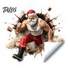 Festive Home Decorations Muscle Santa Claus Break Through Wall Christmas Decal, 3D Cracked Brick Creative Ornaments Self‑Adhesive Sticker,