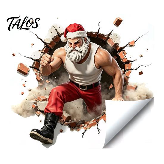 Festive Home Decorations Muscle Santa Claus Break Through Wall Christmas Decal, 3D Cracked Brick Creative Ornaments Self‑Adhesive Sticker,