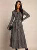 2026 Elegant European & American Style Long-Sleeve Cinched Waist Print Dress for Women - Spring & Autumn Fashion