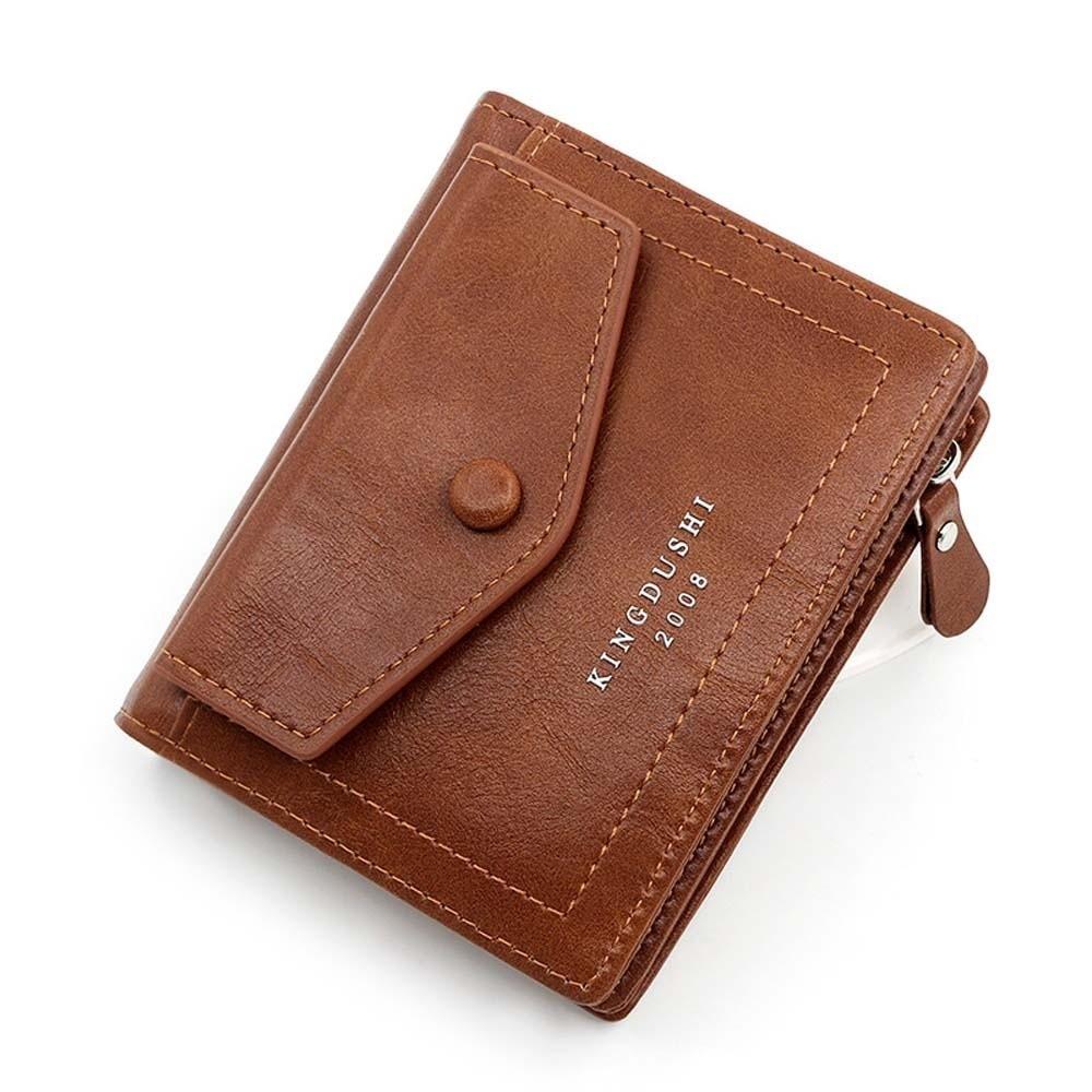 

PVC Men Folding Wallet Portable Short PU Purse Korean Style Solid Color Card Bag Work света кофе