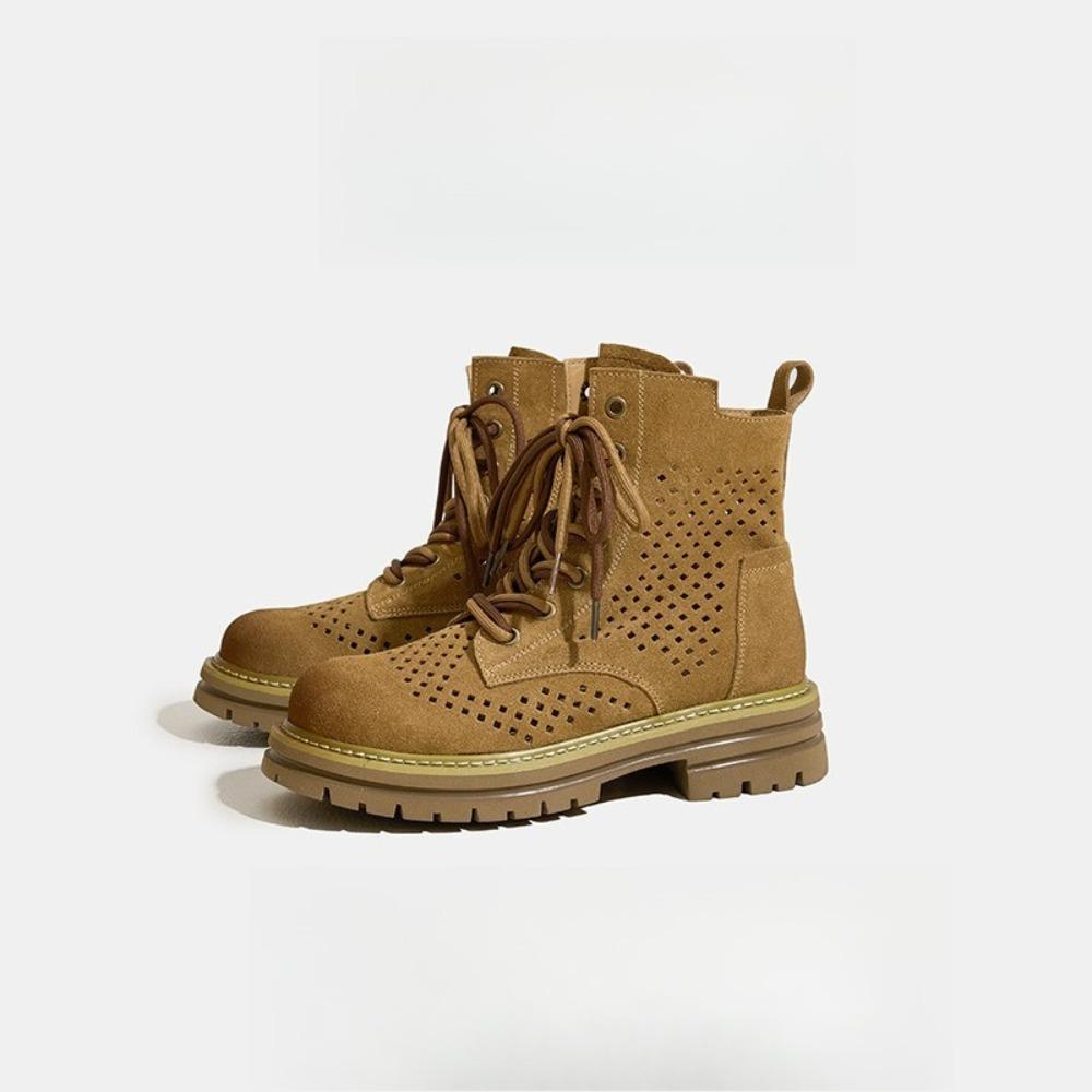 

2025 Лето Новые Женские Сапоги из Мягкой Кожи с Перфорацией - Ретро Ботильоны 39