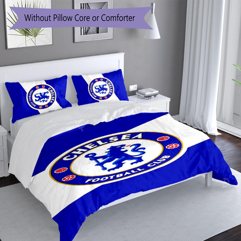 3pcs Chelsea FC Logo Duvet Cover Set, Includes 1 Duvet Cover and 2 Pillowcases,Skin-Friendly&Comfortable Fabric,Suitable Bedding Sets