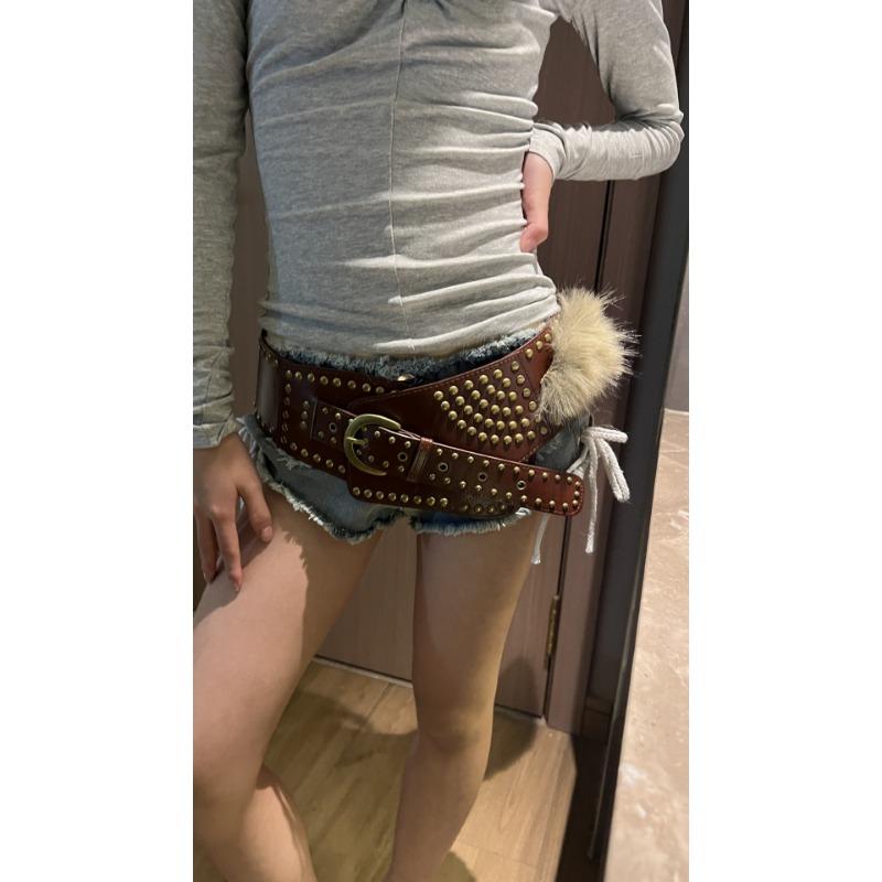 New Fluffy Belt, Fluffy Wide Belt, Riveted Punk Millennium Spice Girl Belt, Subculture Light Waist Strap