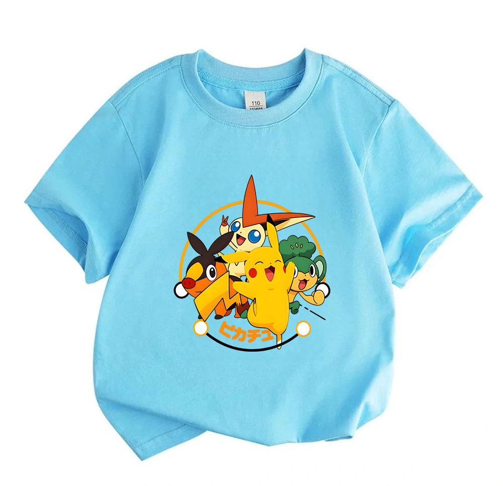 Kids Boys Girls 100% Cotton Crew Neck Short Sleeve T-Shirt Cute Cartoon Anime Monster Print Casual Breathable Tee Shirt for Daily Playwear Summer Top