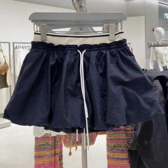 

Women s 2025 Summer Color Block Ruffle Midi Skirt Small білий