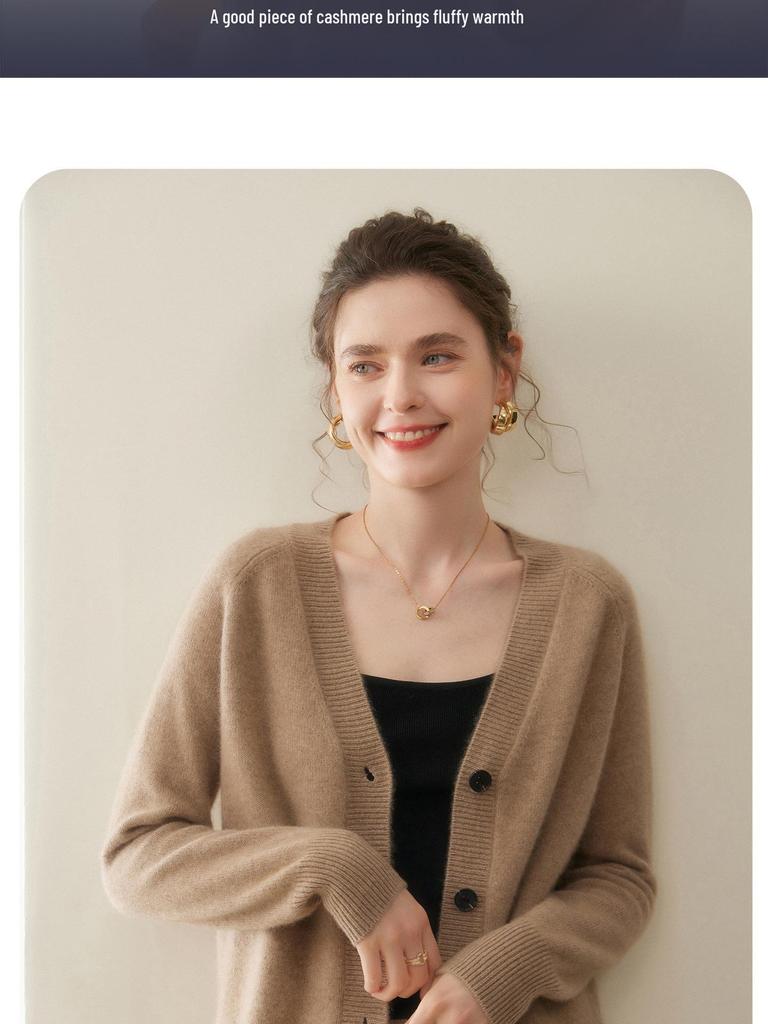 Thickened Autumn/Winter V-neck Cashmere Cardigan: Slimming Knitted Sweater for Women, Versatile and Stylish