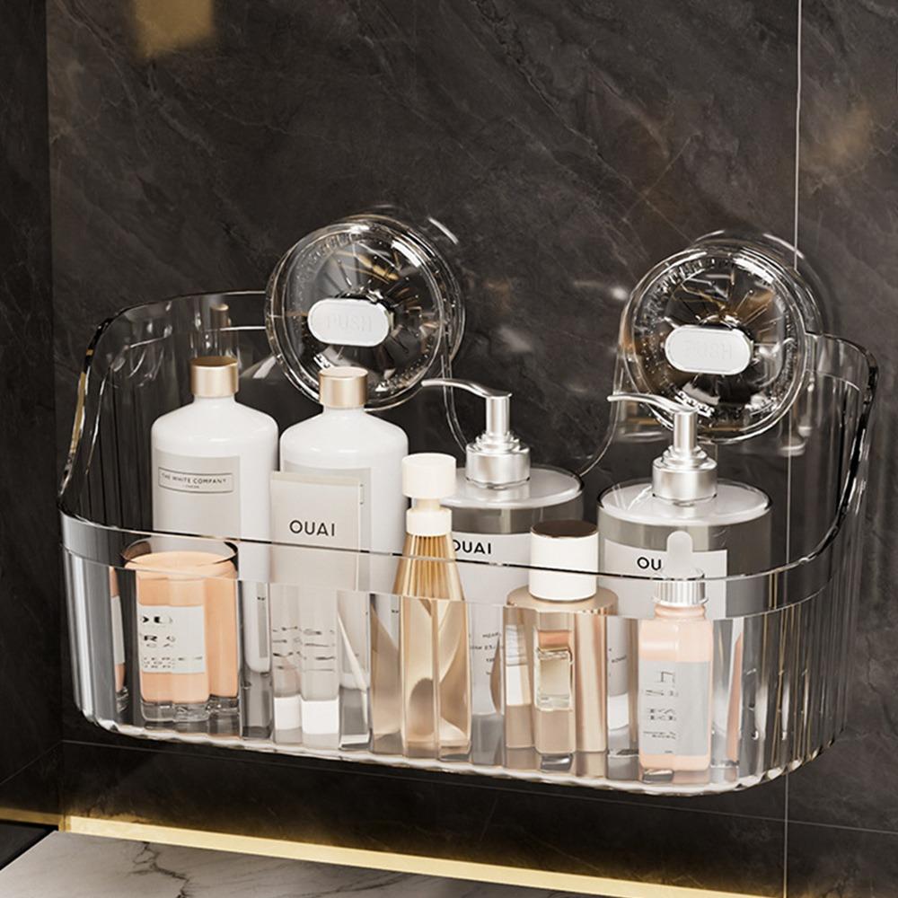 Transparent Suction Cup Shower Rack Wall Mounted Waterproof Cosmetics Storage Rack Punch-Free Shower Drain Basket