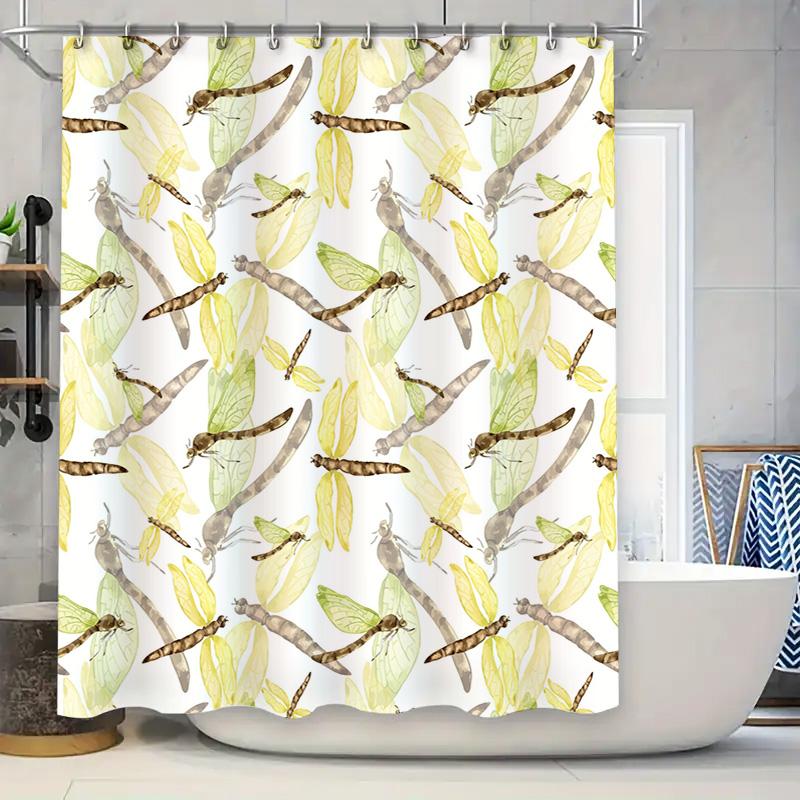 

Charming Dragonflies Green Leaves Waterproof Shower Curtain for Bathroom Decor Available in Multiple Sizes 90x180cm