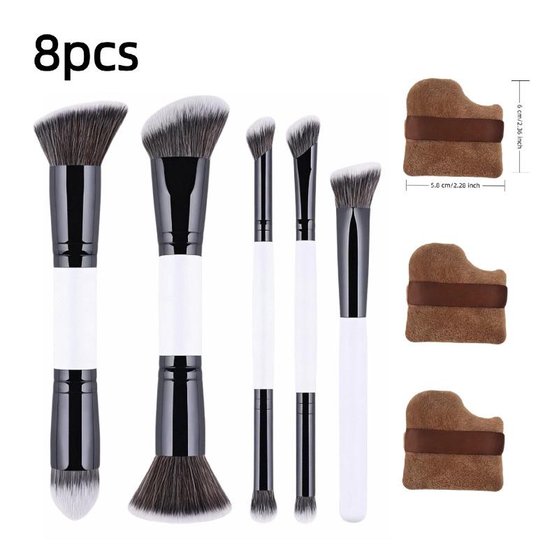 5 Double-Ended Makeup Brushes: Foundation, Blush, 3-Color Contour, Soft Bristle, Loose Powder, Beauty Tool Set
