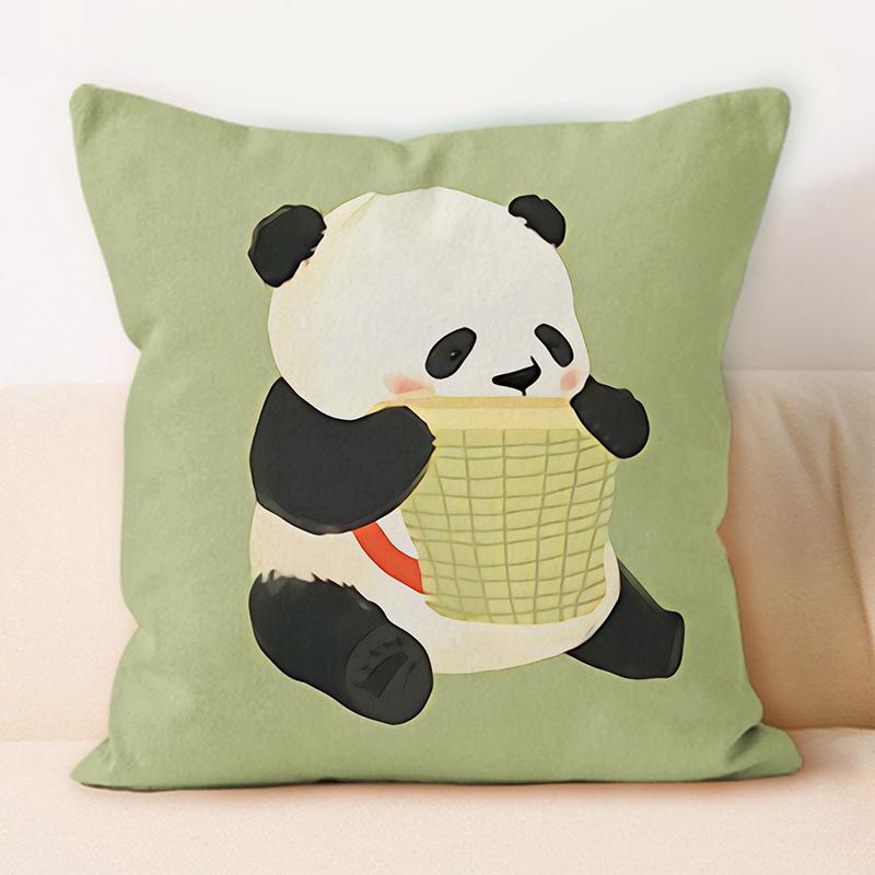 "Cute Panda Riding Rubber Duck Throw Pillow Cover"