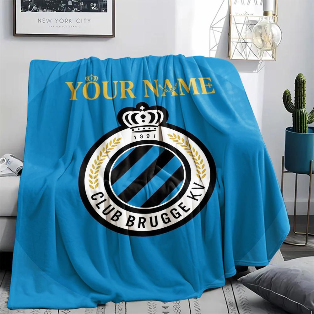 1 Stück Club Brügge Kv Wappen Benutzerdefinierter Name Gemustert Flanelldecke Geeignet für Alle Jahreszeiten Für Heimdekoration Wärme Und Komfort Geschenke Feiertagsgeschenk