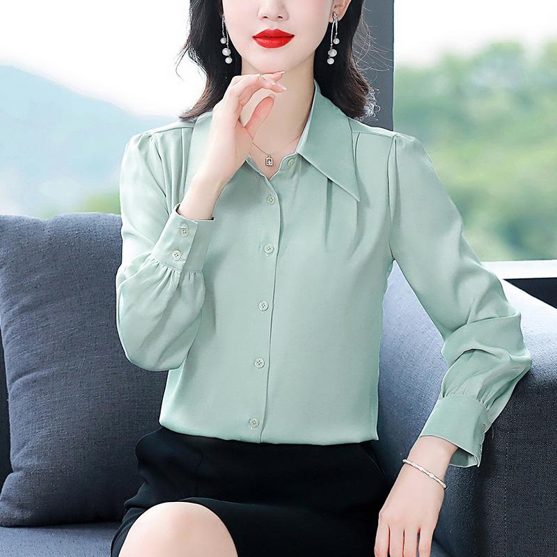 Blusa da Donna Versatile a Manica Lunga Pesante in Raso di Seta di Gelso Autunno 2025