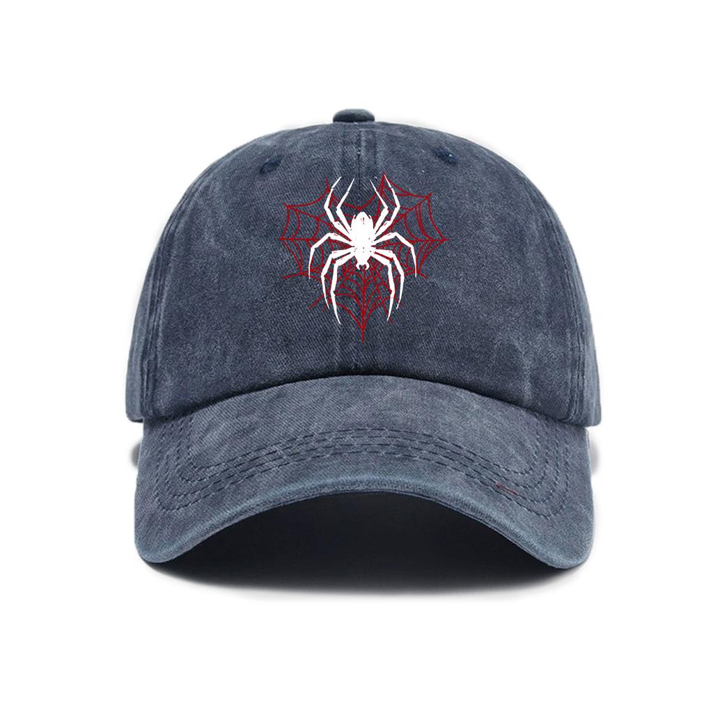 Top Water Washed Old Printed Baseball Cap Adult Versatile Hot Selling Spider Printed Water Washed Old Soft Top Sunshade Baseba
