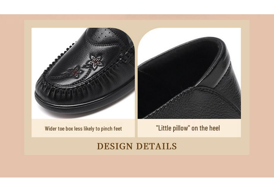 Red Dragonfly Women's Spring Loafers - Genuine Leather Non-Slip Slip-on Shoes for Middle-Aged and Elderly with Soft Cowhide Sole