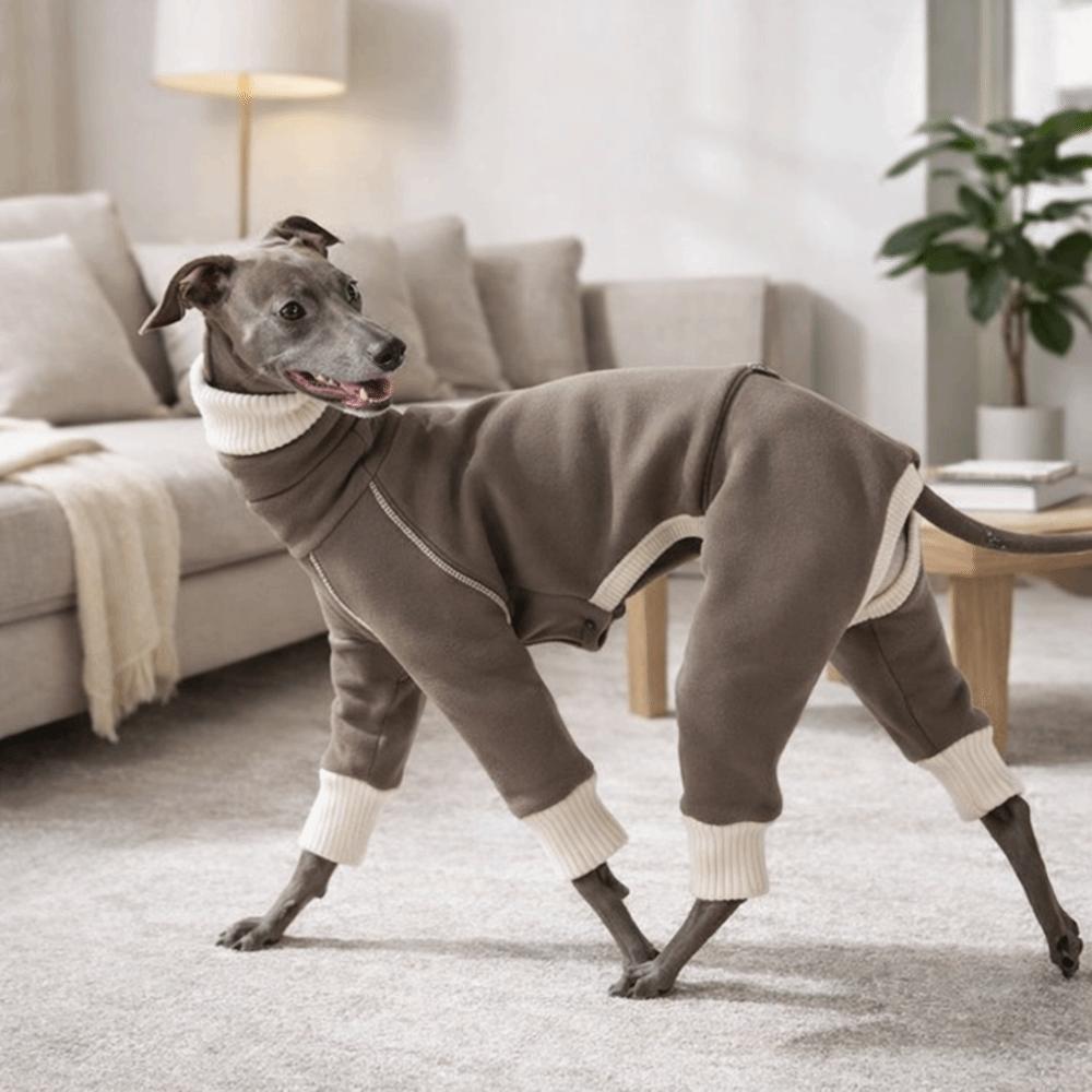 Dog Velvet Pajamas High Neck Dog Jumpsuit Stretchy Plush Pet Turtleneck Cold-Proof Breathable Dog Base Coat Daily Walk