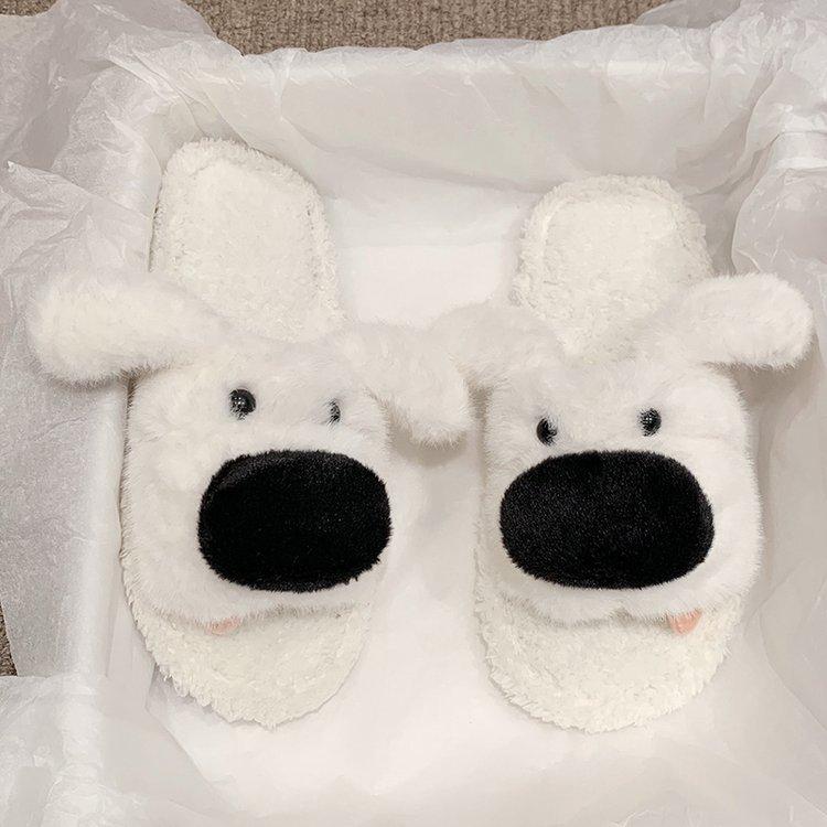 

Fashion Women One Word Slippers Autumn Winter Cute Cartoon Lightweight Comfortable Plush Shoes Indoor Warm Non Slip Home Cotton Slippers 36-37 белый