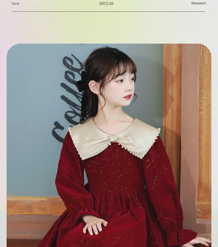 Stylish 2023 Autumn & Winter Girls' Long Sleeve Princess Dress with Velvet