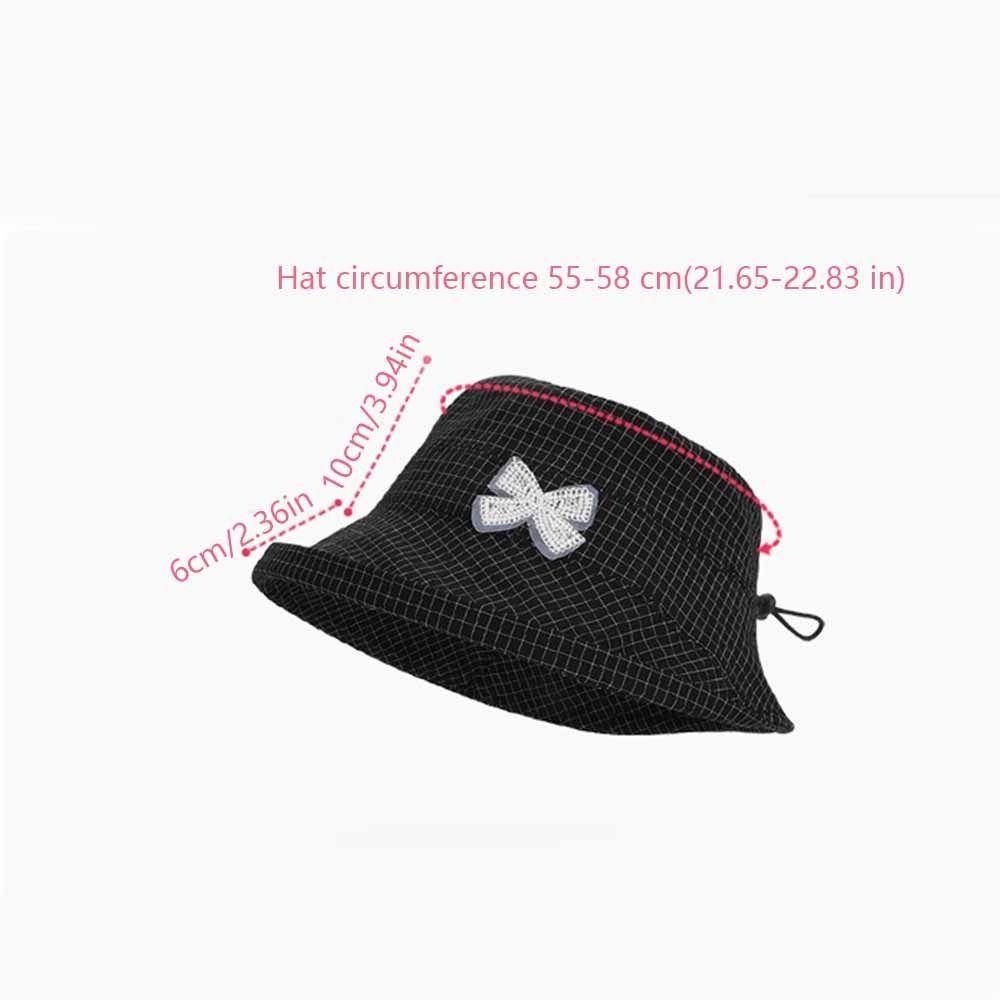 Wide Brim Women Bow Fisherman Hat Checkered Pattern Breathable Bucket Hat Plaid Pattern Windproof Sun Protection Hat Outdoor